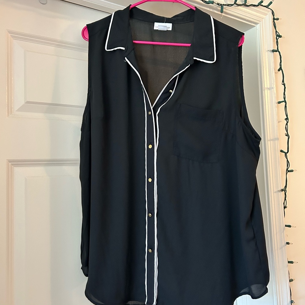 Liz Claiborne Black Blouse with White Piping